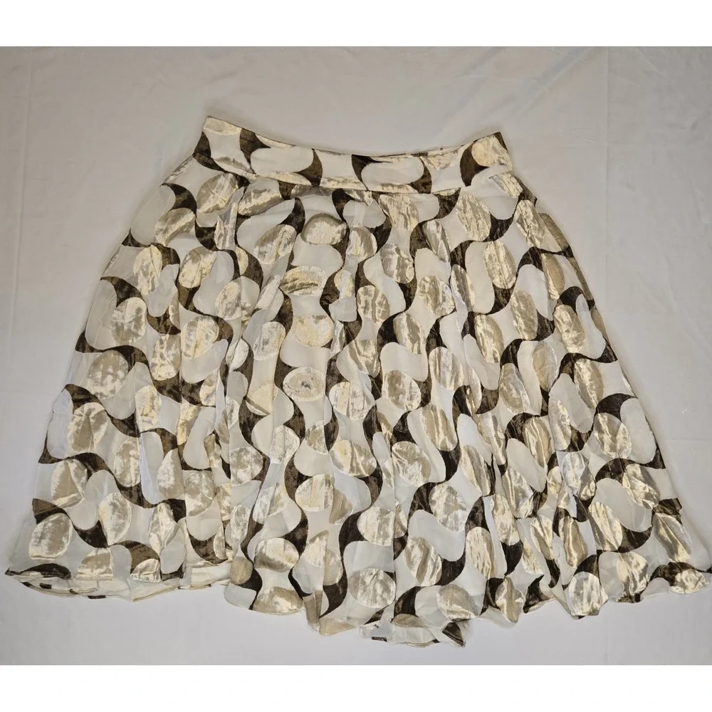 Josephine Chaus Flowy Shimmery Velvet Cream/Browns‎ Skirt Womens Size 10 Lined
